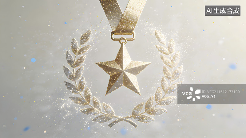 【AI数字艺术】金色星章与月桂环荣誉标识图片素材
