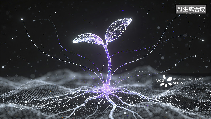 【AI数字艺术】数字植物生长与网络连接图片素材