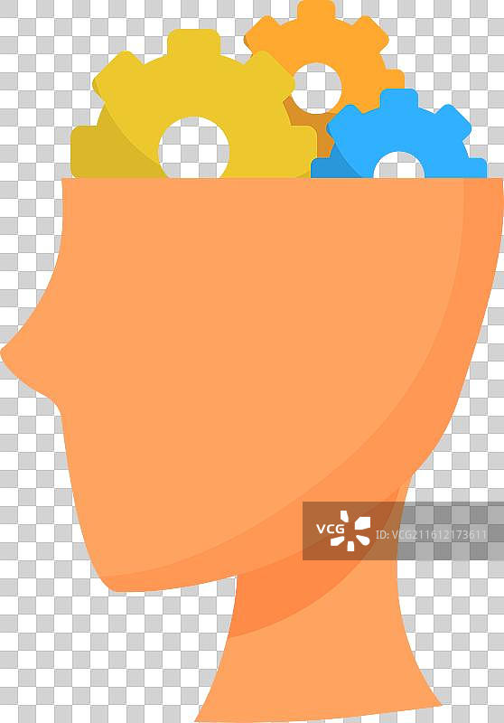 人类头部思考，彩色齿轮转动图片素材