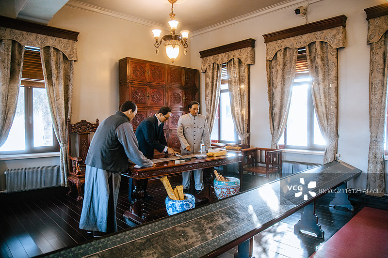 吉林长春伪满皇宫博物院书画楼室内陈列图片素材