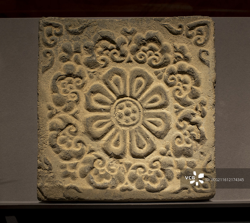 敦煌研究院 唐朝 云头莲花纹砖 中国美术馆展览图片素材