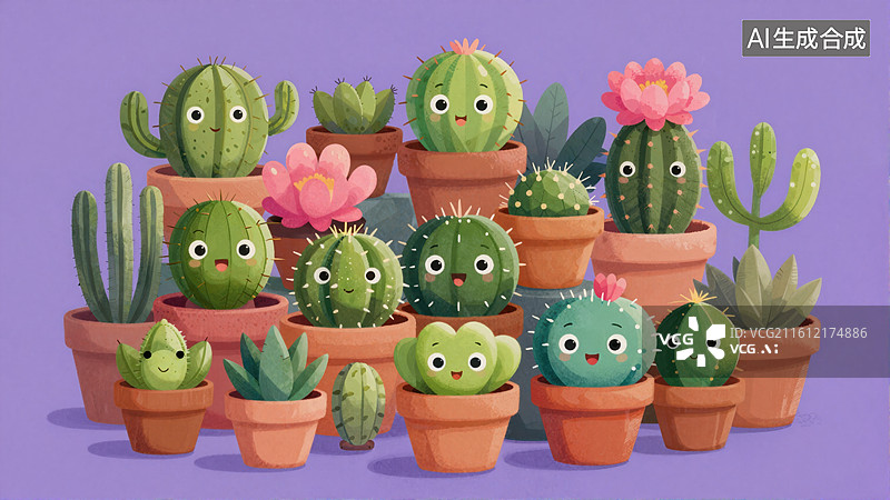 【AI数字艺术】可爱仙人掌盆栽图片素材