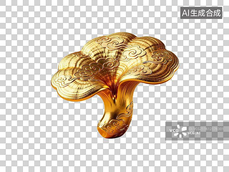 【AI数字艺术】灵芝 三维立体的黄金元素图片素材