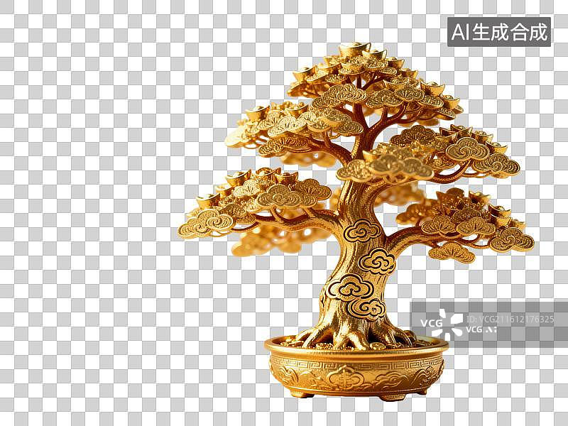 【AI数字艺术】发财树 三维立体的黄金元素图片素材