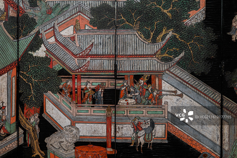 广东省博物馆展出的漆器文物图片素材