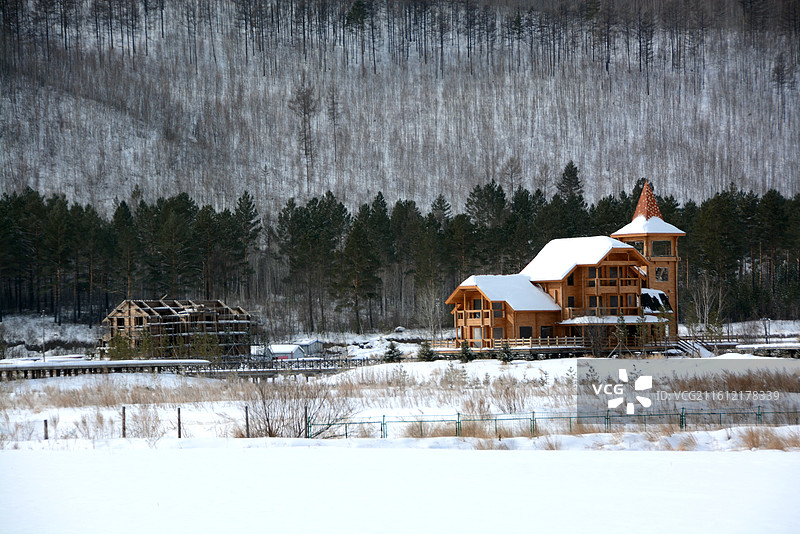 东北黑龙江漠河北极村冰雪寒冷房屋建筑雪乡风景图片素材