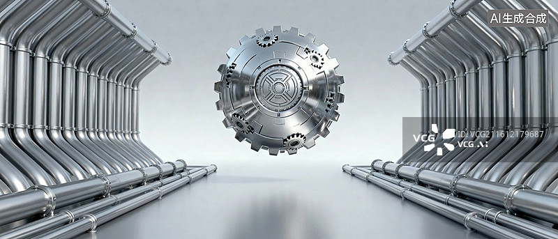 【AI数字艺术】金属齿轮与管道的工业科技场景图片素材