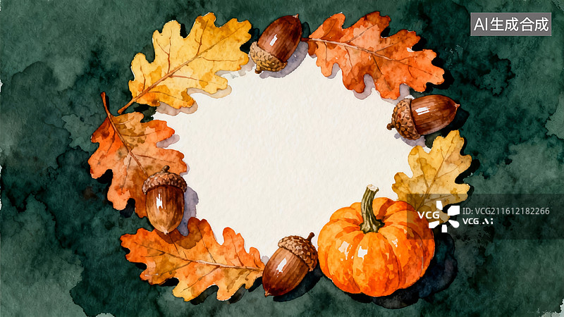 【AI数字艺术】秋系装饰水彩感秋日边框场景图片素材
