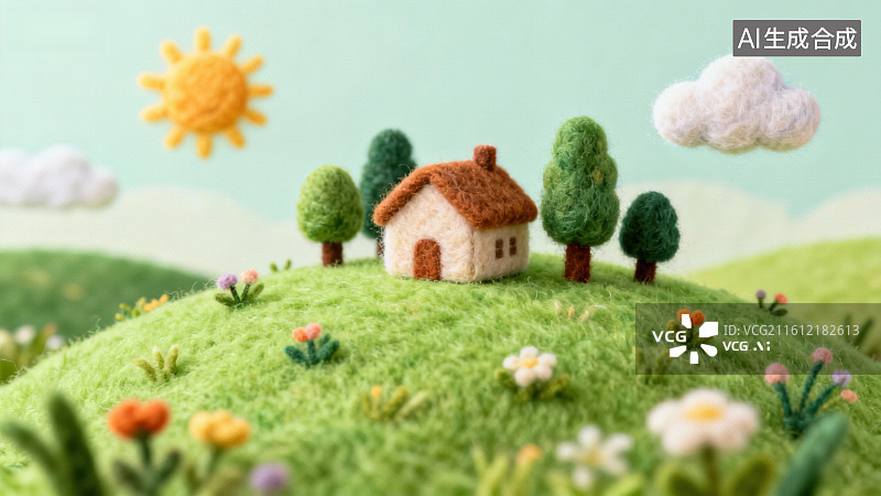 【AI数字艺术】毛毡风格田园小屋风景图片素材