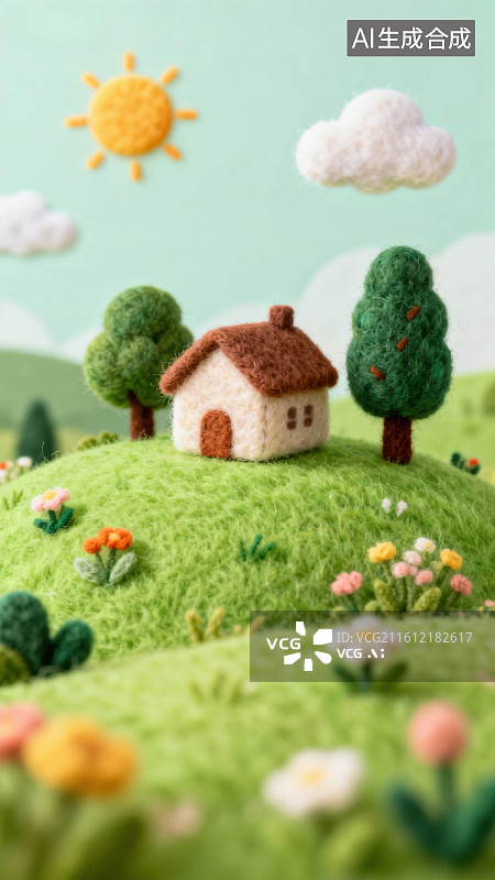 【AI数字艺术】毛毡风格田园小屋风景图片素材