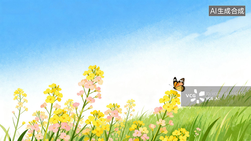 【AI数字艺术】蝴蝶飞舞在花丛中的草地图片素材