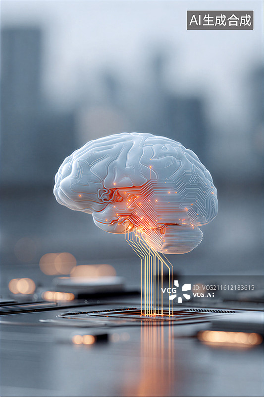 【AI数字艺术】科技感大脑与电路结合图片素材