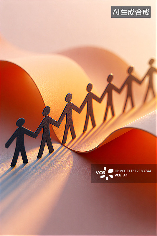 【AI数字艺术】手牵手的纸人队列图片素材