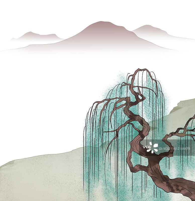 中国风新中式古风古典传统文化国学经典唐诗宋词中国画青绿山水画风景名胜背景场景生态环境插画图片素材