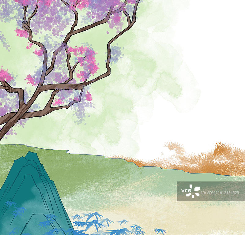 中国风新中式古风古典传统文化国学经典唐诗宋词中国画青绿山水画风景名胜背景场景生态环境插画图片素材