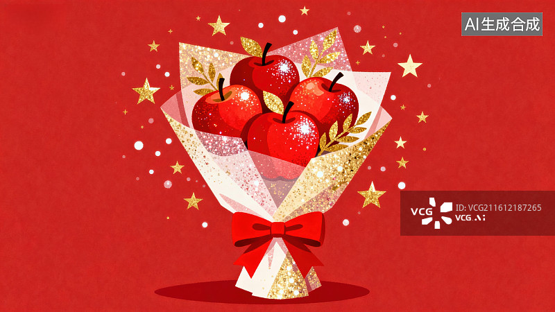 【AI数字艺术】红苹果花束节日插画图片素材