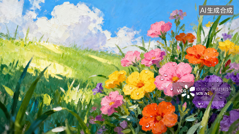 【AI数字艺术】色彩斑斓的野花草地图片素材