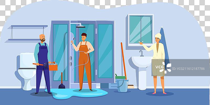 水管工在浴室修理淋浴房的泄漏图片素材