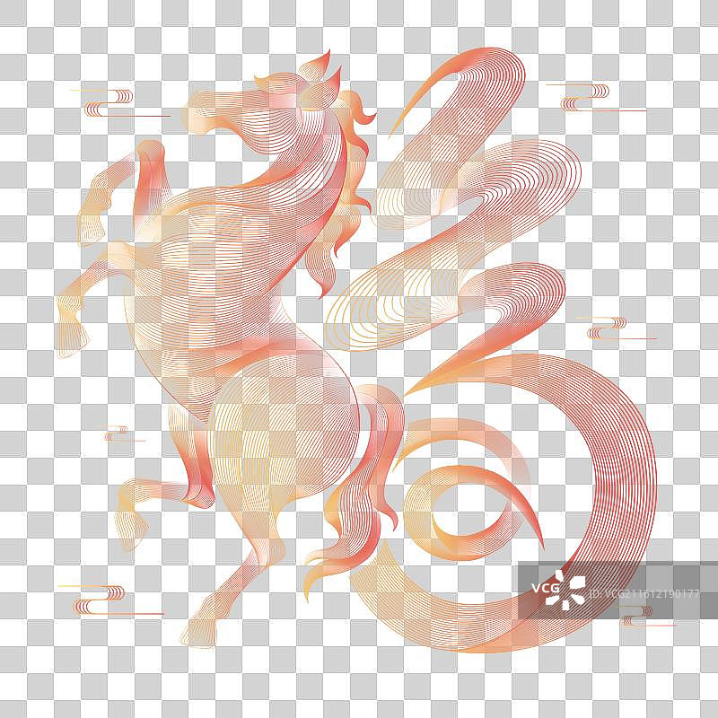 未来感传统纹样马年装饰线条马福字插画矢量免抠元素图片素材