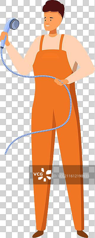 年轻的水管工拿着淋浴喷头准备就绪图片素材