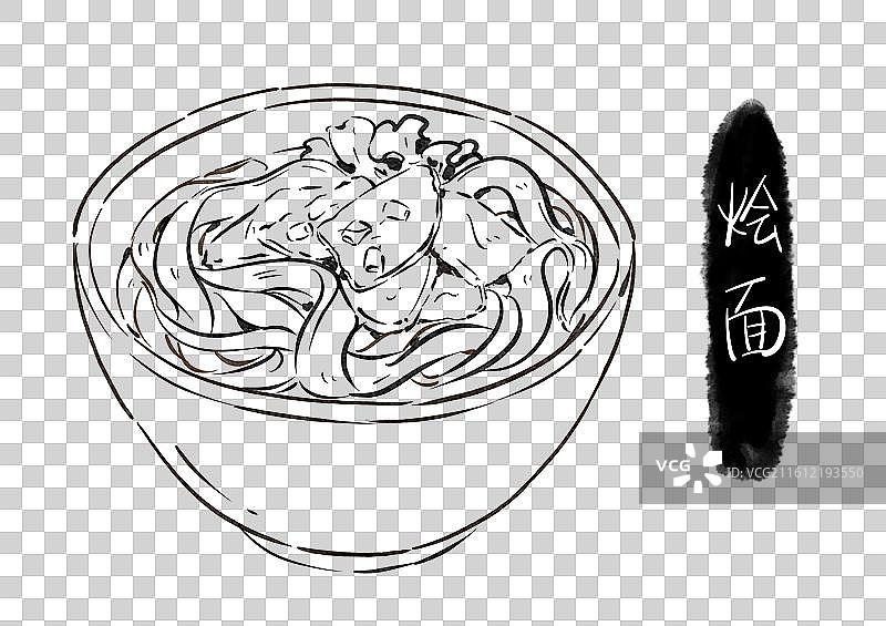 烩面河南美食地理人文旅游国风线稿手绘插画元素图片素材