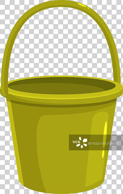 一个空的绿色塑料桶，旁边放着金属图片素材