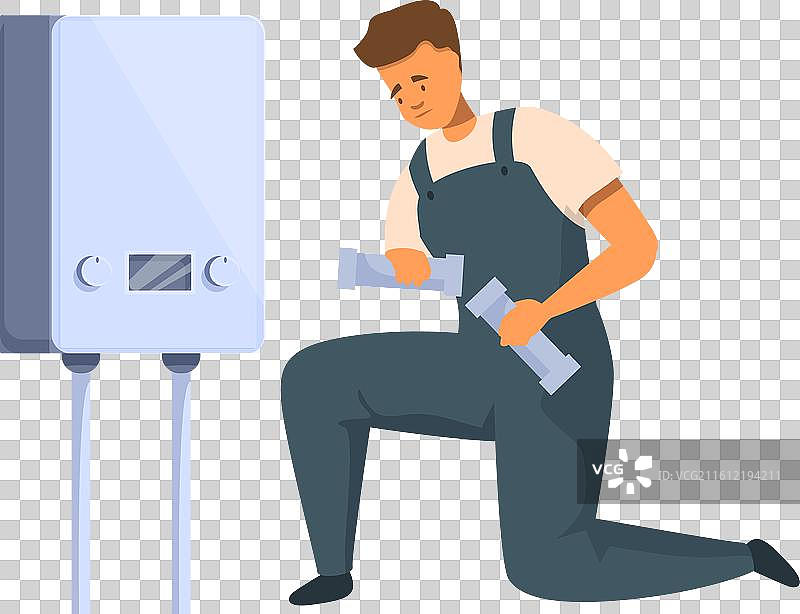 水管工安装热水器或锅炉以提供热水图片素材