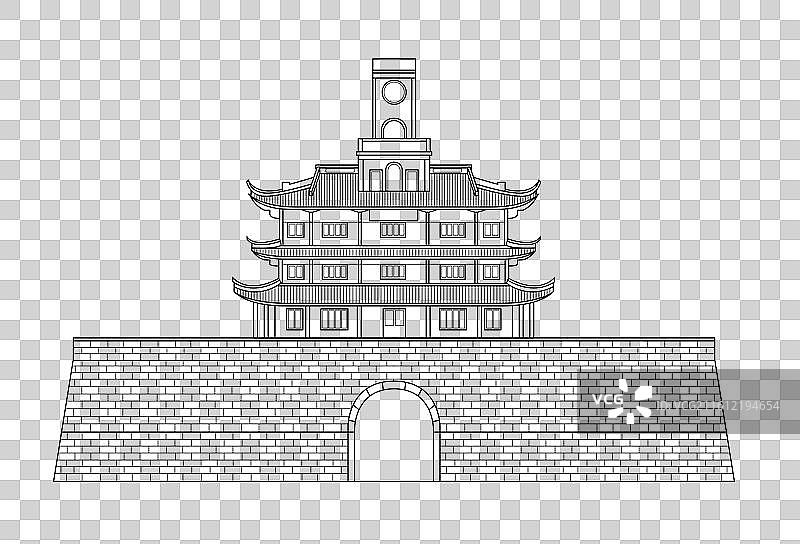 国风浙江宁波印象城市地标建筑宁波鼓楼矢量插画图片素材