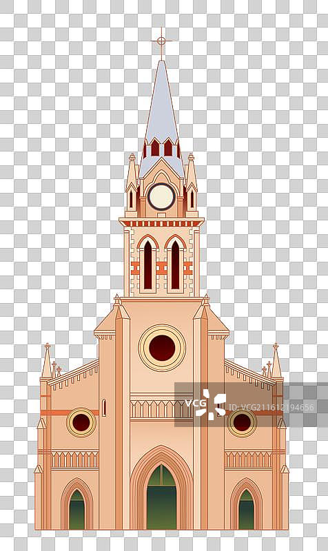 国风浙江宁波印象城市地标建筑宁波江北天主教堂矢量插画图片素材