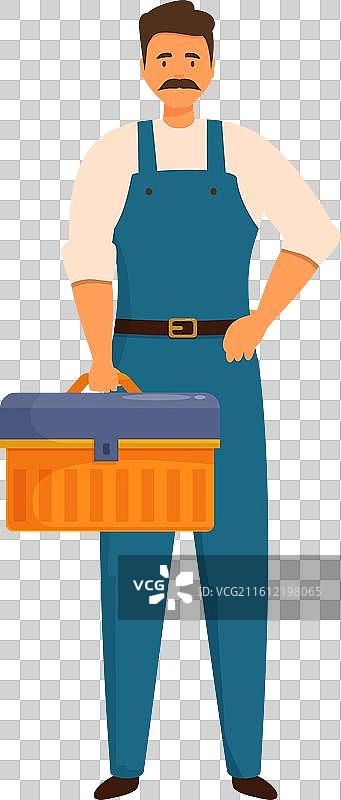自信的杂工，手持工具箱，准备就绪图片素材