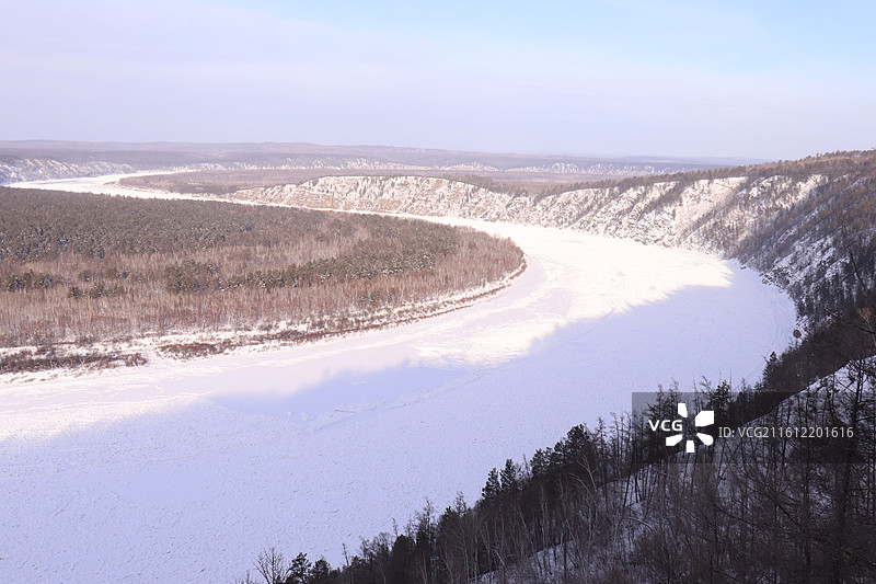 漠河龙江第一湾，中俄界江大拐弯图片素材