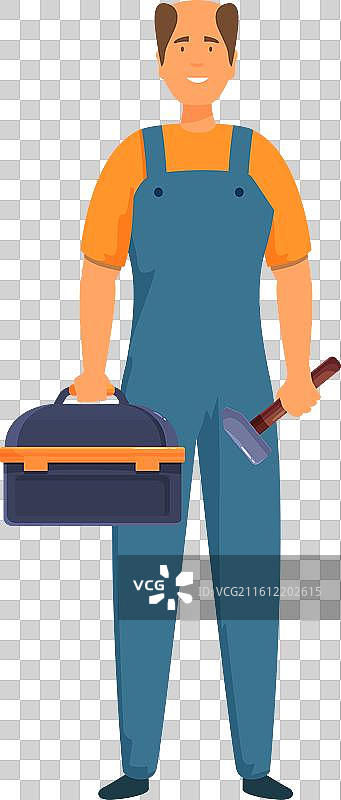 一名杂工手持工具箱和锤子站立着图片素材