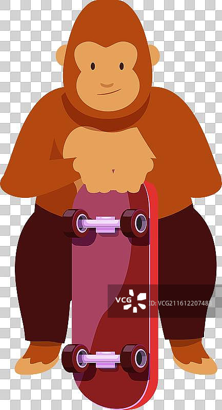 大猩猩坐着，手里拿着滑板图片素材