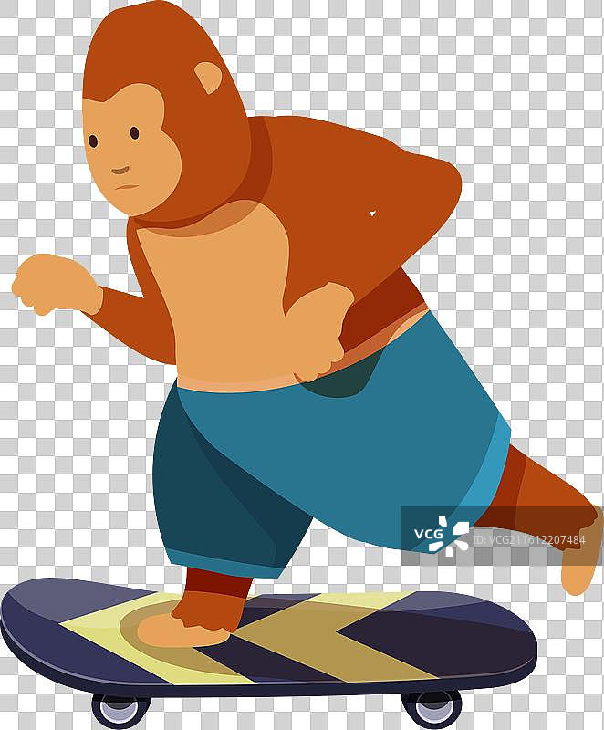 卡通黑猩猩穿着短裤骑着图片素材