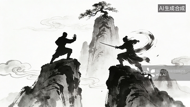 【AI数字艺术】古风意境写意水墨中国古代武侠剑客人物插画图片素材