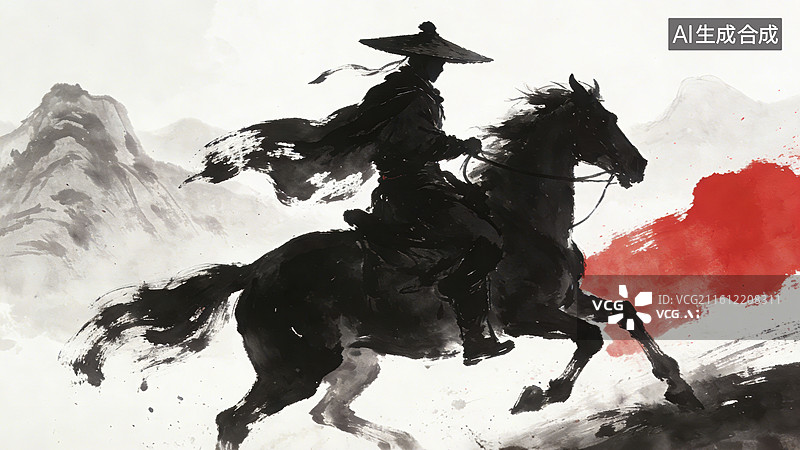 【AI数字艺术】古风意境写意水墨中国古代武侠剑客人物插画图片素材