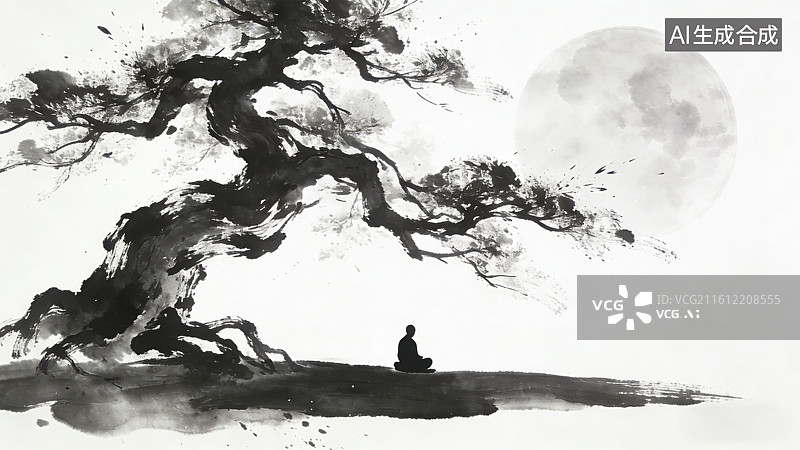 【AI数字艺术】古风意境写意水墨中国古代武侠剑客人物插画图片素材