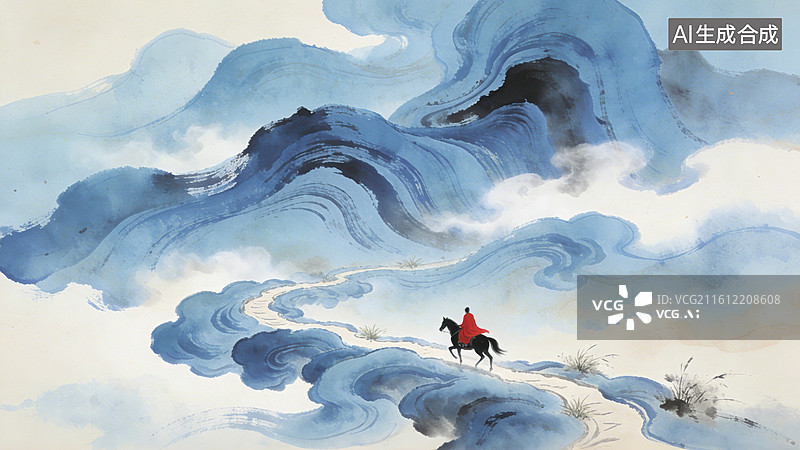 【AI数字艺术】古风意境写意水墨中国古代武侠剑客人物插画图片素材