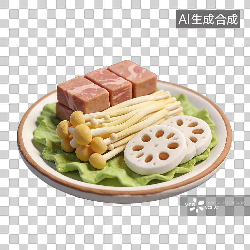 【AI数字艺术】3D立体春节过年冬天火锅涮羊肉配菜元素图片素材