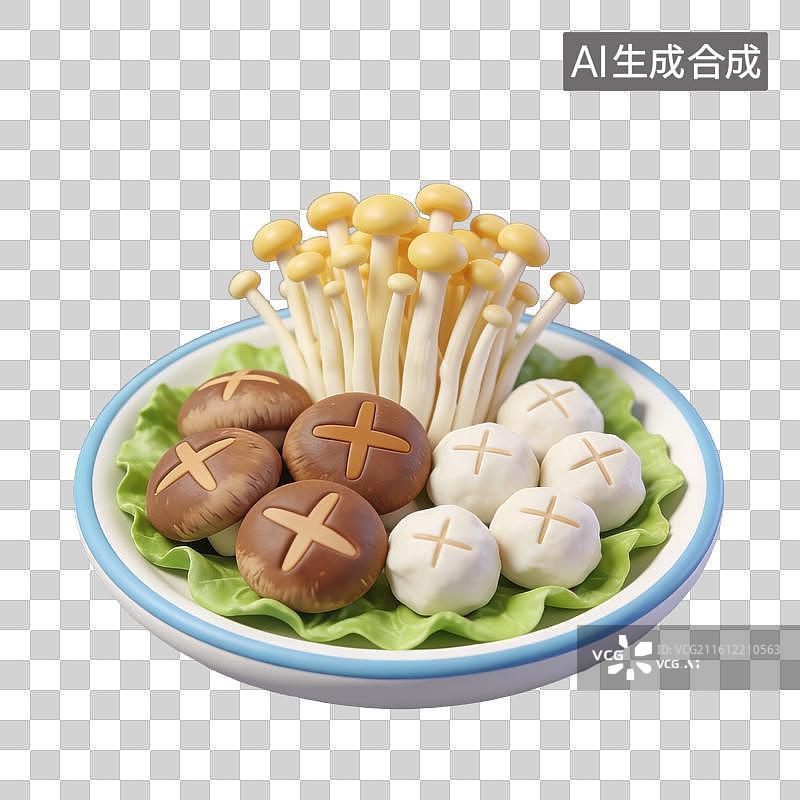 【AI数字艺术】3D立体春节过年冬天火锅涮羊肉菌菇类配菜元素图片素材