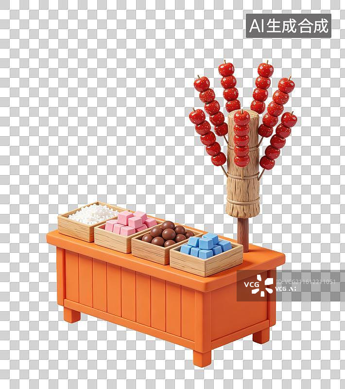 【AI数字艺术】3D立体卖糖葫芦的小吃摊春节庙会元素图片素材