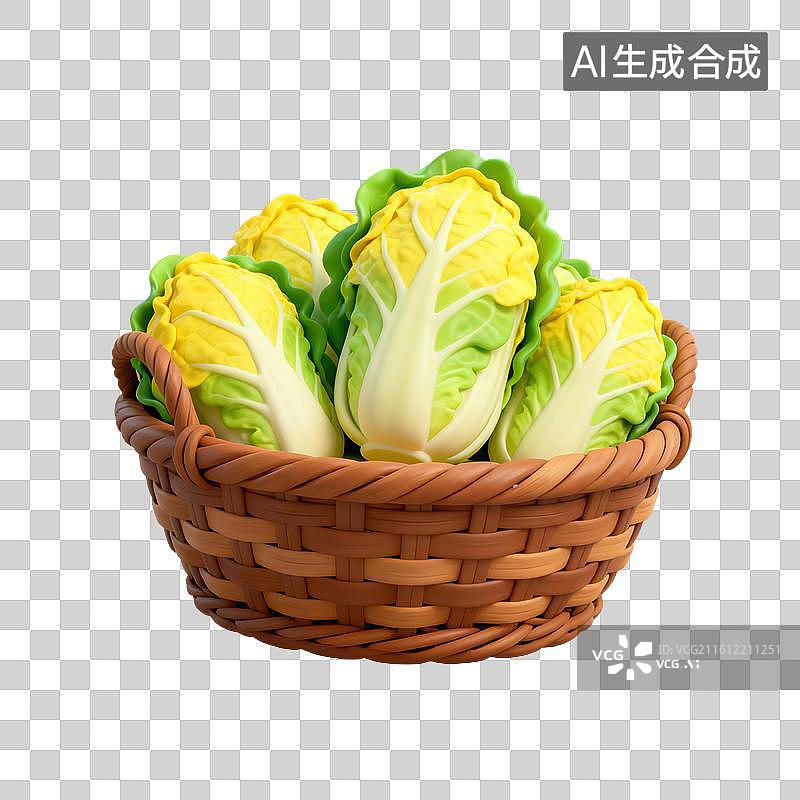 【AI数字艺术】3D二十四节气立冬轻拟物竹筐里的大白菜元素图片素材
