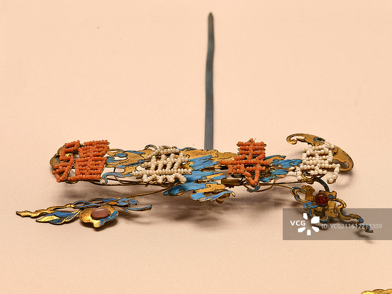 故宫博物院～点翠串珠“万寿无疆”簪 清(1644-1911)图片素材