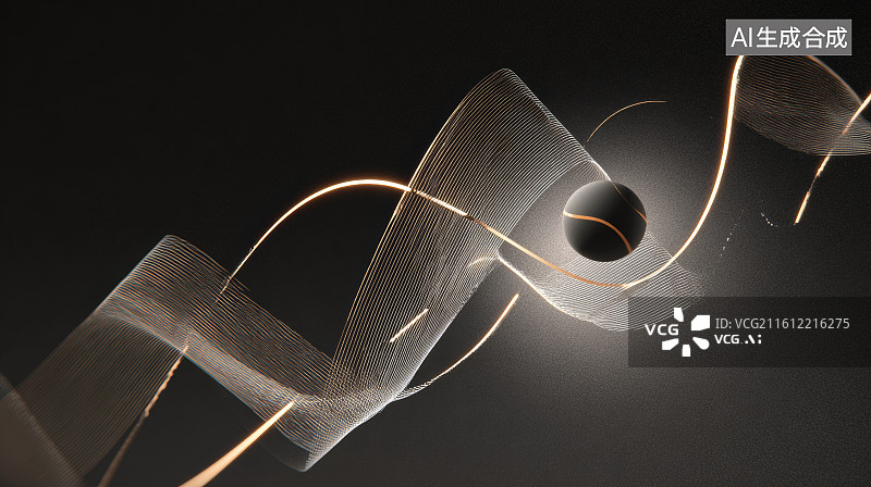 【AI数字艺术】金色与灰色丝带交织形成的流动光线结构图片素材