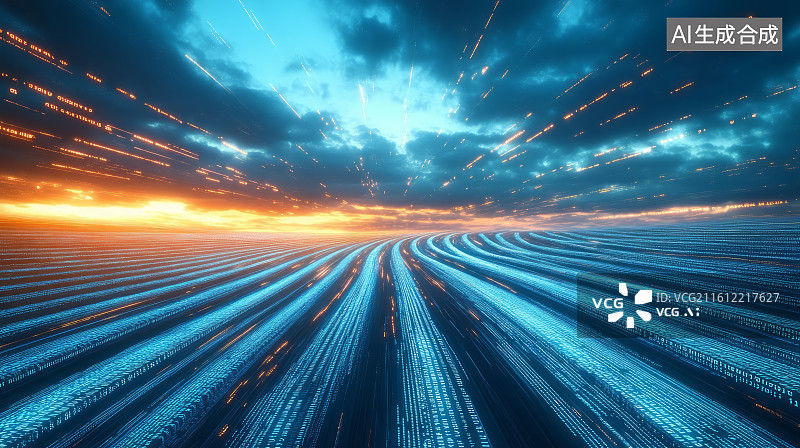 【AI数字艺术】抽象二进制数据流户外道路科技背景图片素材