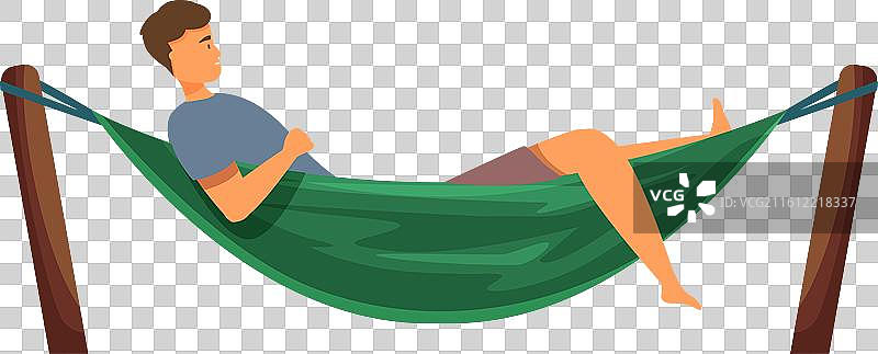 年轻人躺在吊床上悠闲地享受图片素材