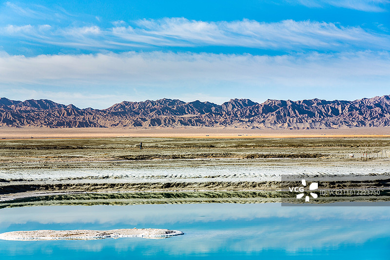 中国青海省海西蒙古族藏族自治州大柴旦翡翠湖山水景观图片素材