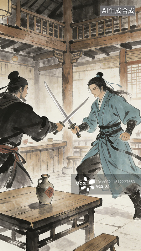 【AI数字艺术】水墨风格的江湖侠客图片素材