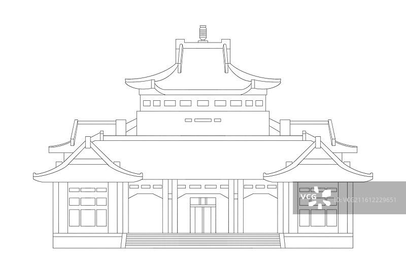 湖北武汉国立武汉大学图书馆线稿图片素材