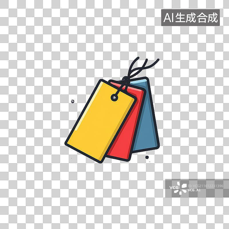 【AI数字艺术】红黄蓝三色吊牌构成的价格标签图标图片素材